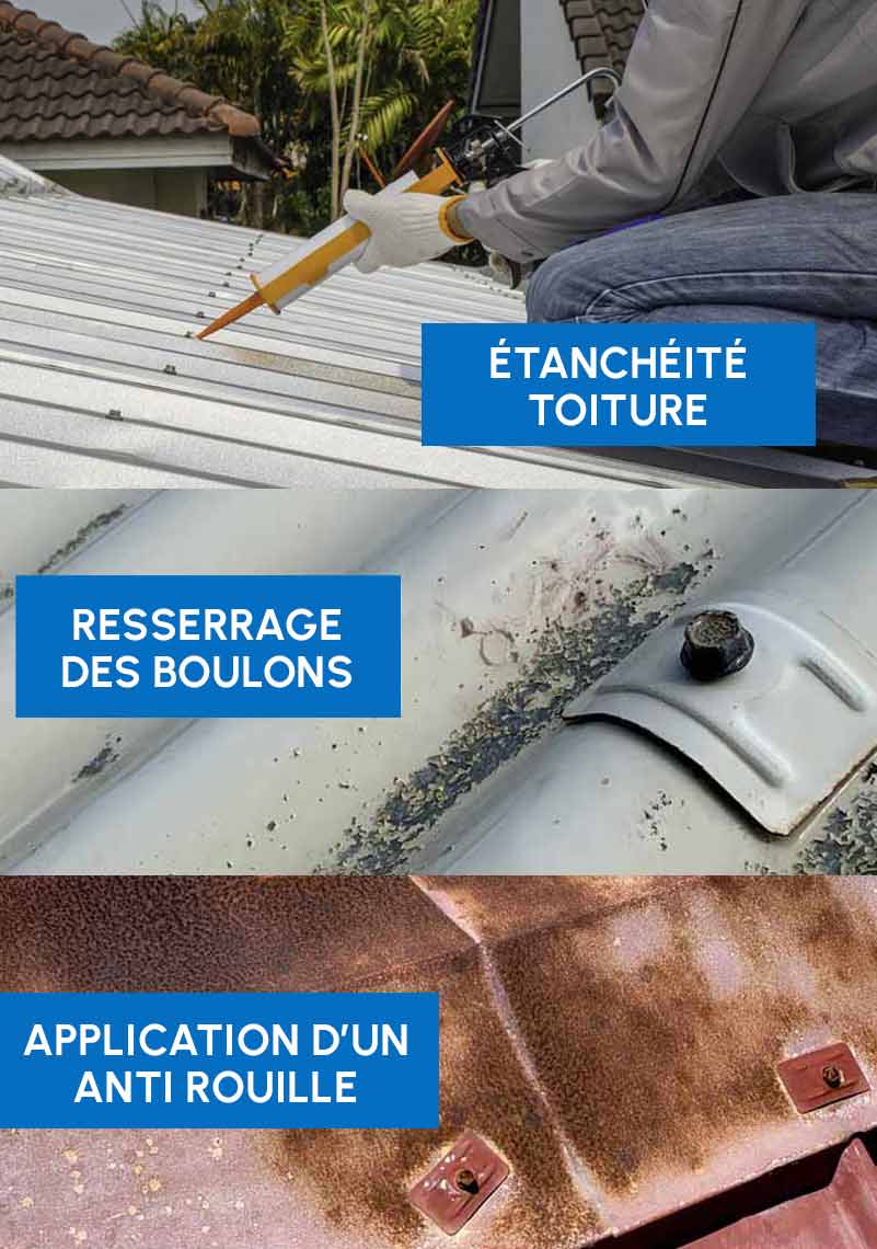 Toiture - RICORDEL ÉTANCHÉITÉ 972 couvreur en Martinique. Travaux de réparation et de pose de toiture en tôle, bac acier et tuile. Intervention rapide en cas de fuite. Étanchéité toiture : nettoyage, démoussage et étanchéité de votre toit tôle, bac acier. resserrage tirefonds, traitement de la rouille. Peinture hydrofuge toiture. Étanchéité toit plat terrasse. Intervention en Martinique 972